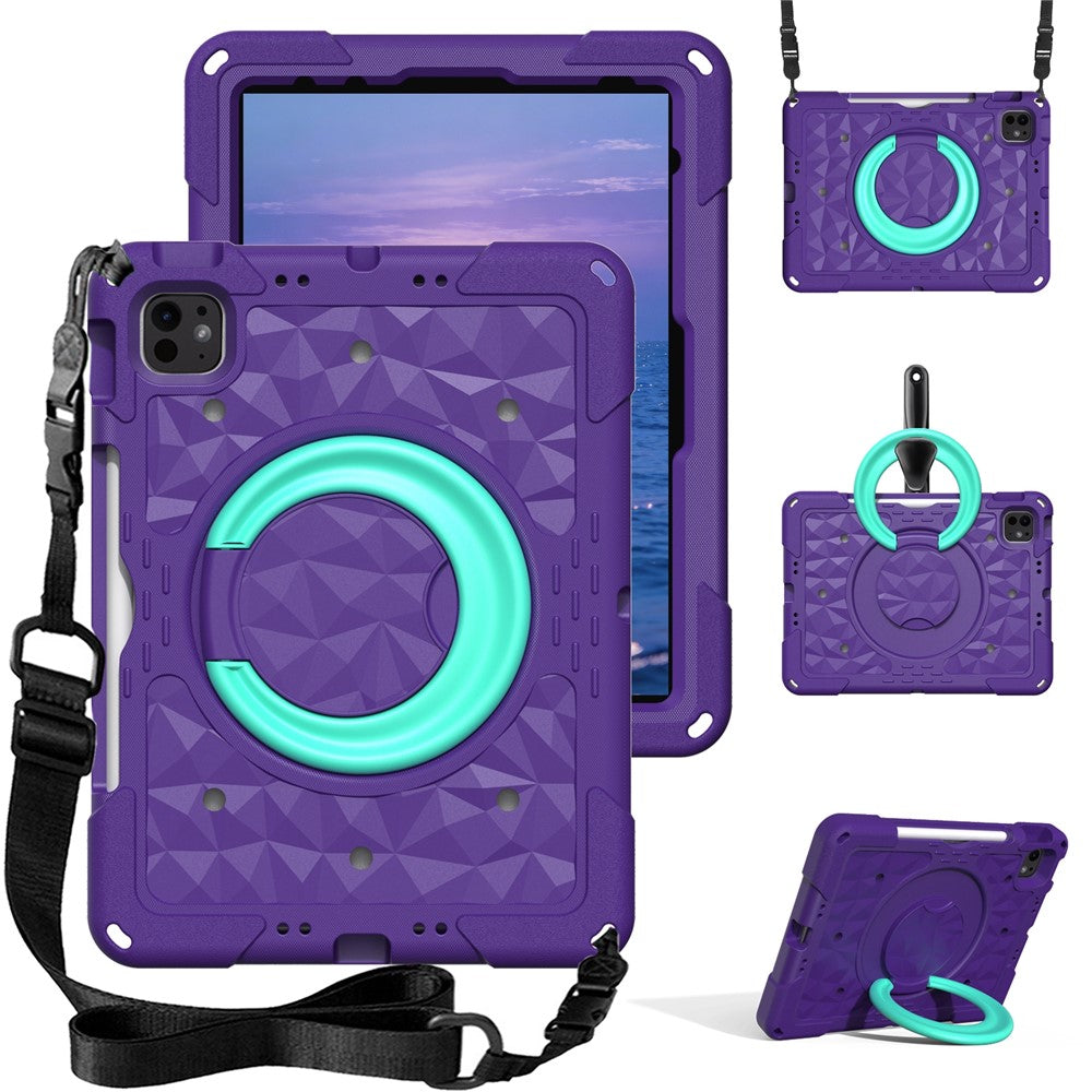 Kickstand Tablet Case For iPad Air 11 (2026) / (2025) / (2024) / iPad Pro 11 (2025) / (2024) / (2022) / (2021) / (2020) / (2018) / iPad Air (2022) / (2020) / iPad (2025) / iPad 10.9 (2022) PC + EVA Cover with Shoulder Strap
