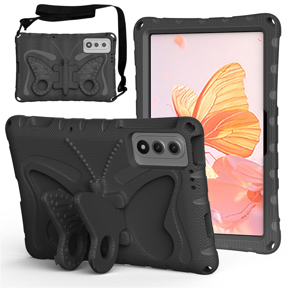 For Lenovo Yoga Tab 11.1 / TECNO Megapad SE Case Butterfly Kickstand EVA Tablet Cover with Shoulder Strap