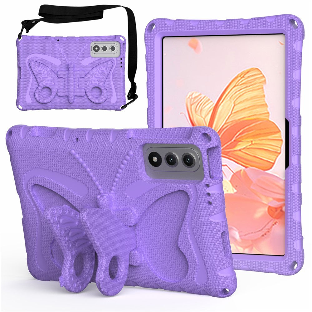 For Lenovo Yoga Tab 11.1 / TECNO Megapad SE Case Butterfly Kickstand EVA Tablet Cover with Shoulder Strap
