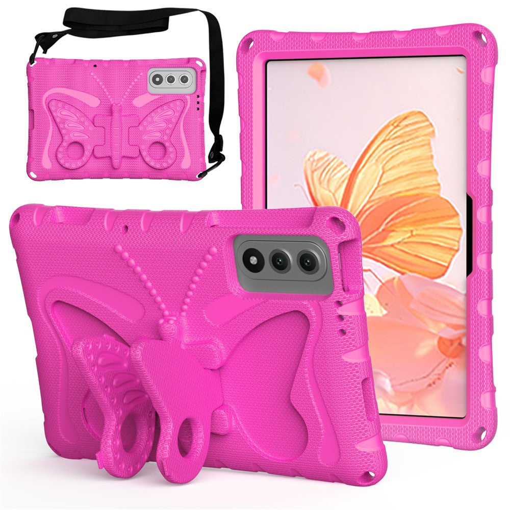 For Lenovo Yoga Tab 11.1 / TECNO Megapad SE Case Butterfly Kickstand EVA Tablet Cover with Shoulder Strap