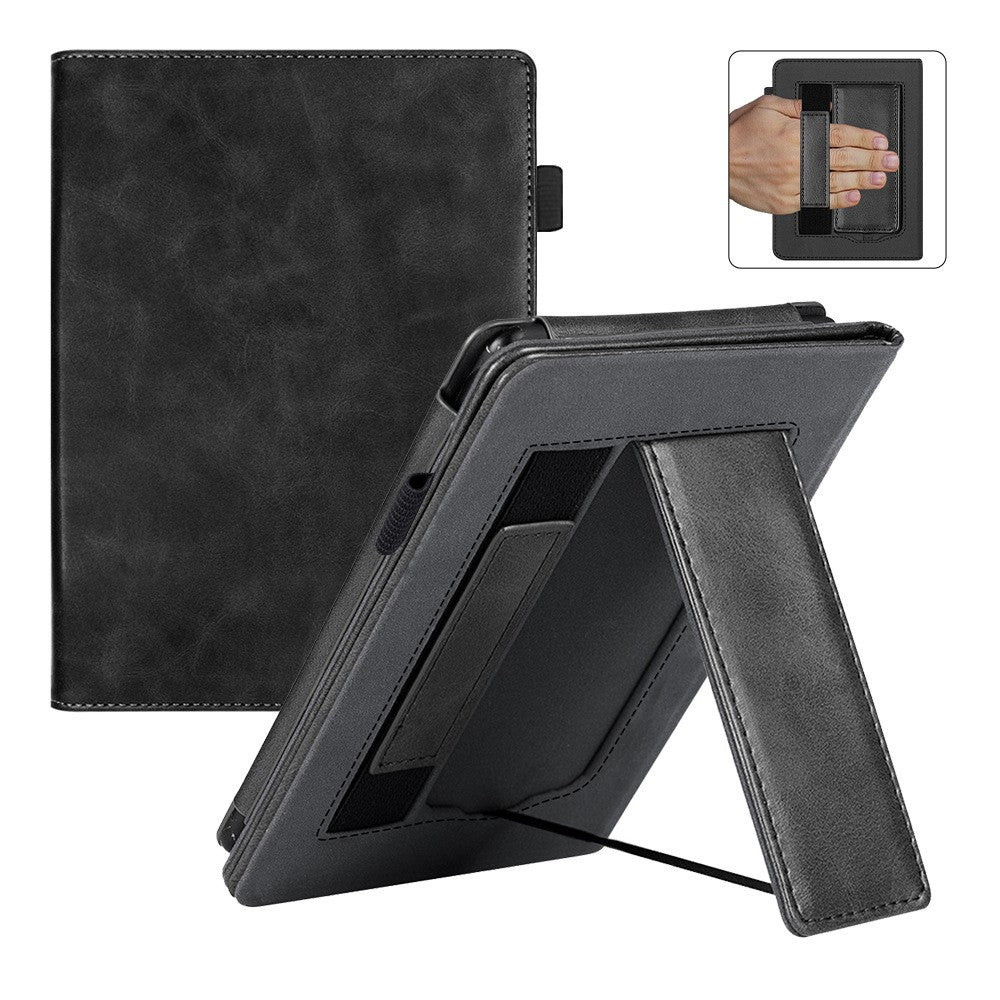 For Kobo Clara Colour / Clara BW Case Kickstand PU Leather E-Reader Cover with Hand Strap