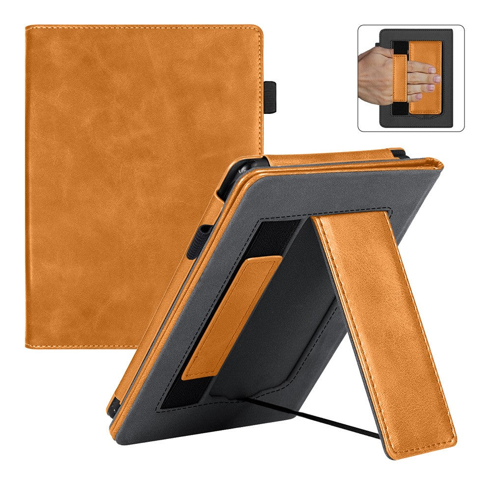 For Kobo Clara Colour / Clara BW Case Kickstand PU Leather E-Reader Cover with Hand Strap