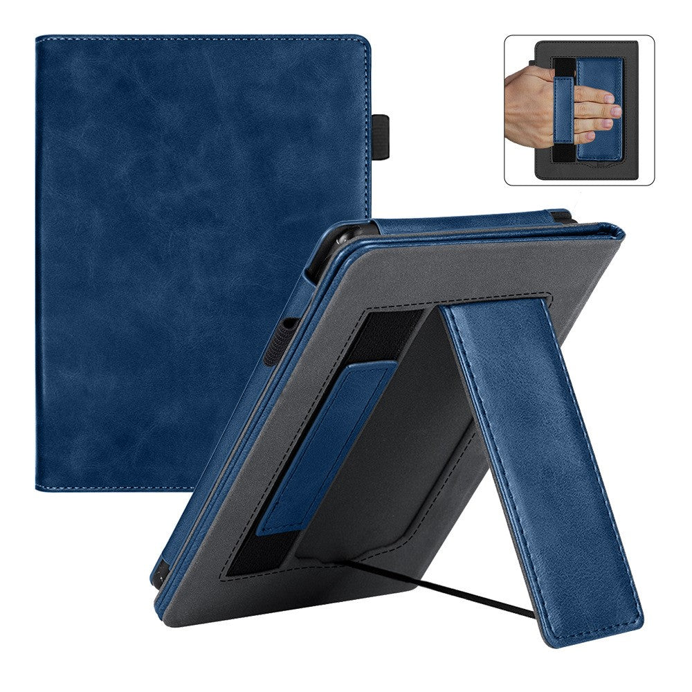 For Kobo Clara Colour / Clara BW Case Kickstand PU Leather E-Reader Cover with Hand Strap