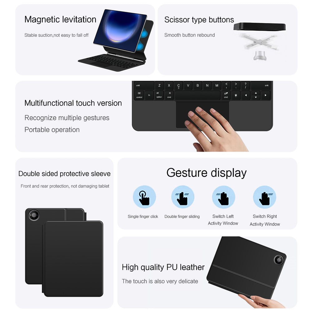 For Huawei MatePad Pro Max Magnetic Floating Bluetooth-Compatible Keyboard (English) + Leather Tablet Case