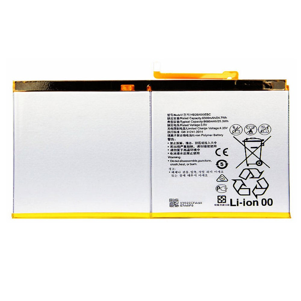For Huawei MediaPad M3 Lite 10 BAH-AL00 BAH-W09 BAH-L09 3.80V 6500mAh Li-Polymer Battery Assembly Part (Without Logo) (Encode: HB26A510EBC)