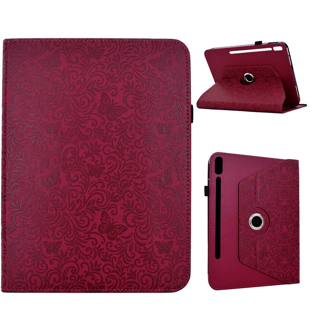 Samsung Galaxy Tab S9 / S9 FE / S10 FE-cover i læder med sommerfugleblomstermønster, tablet- og kortholder samt drejeligt stativ