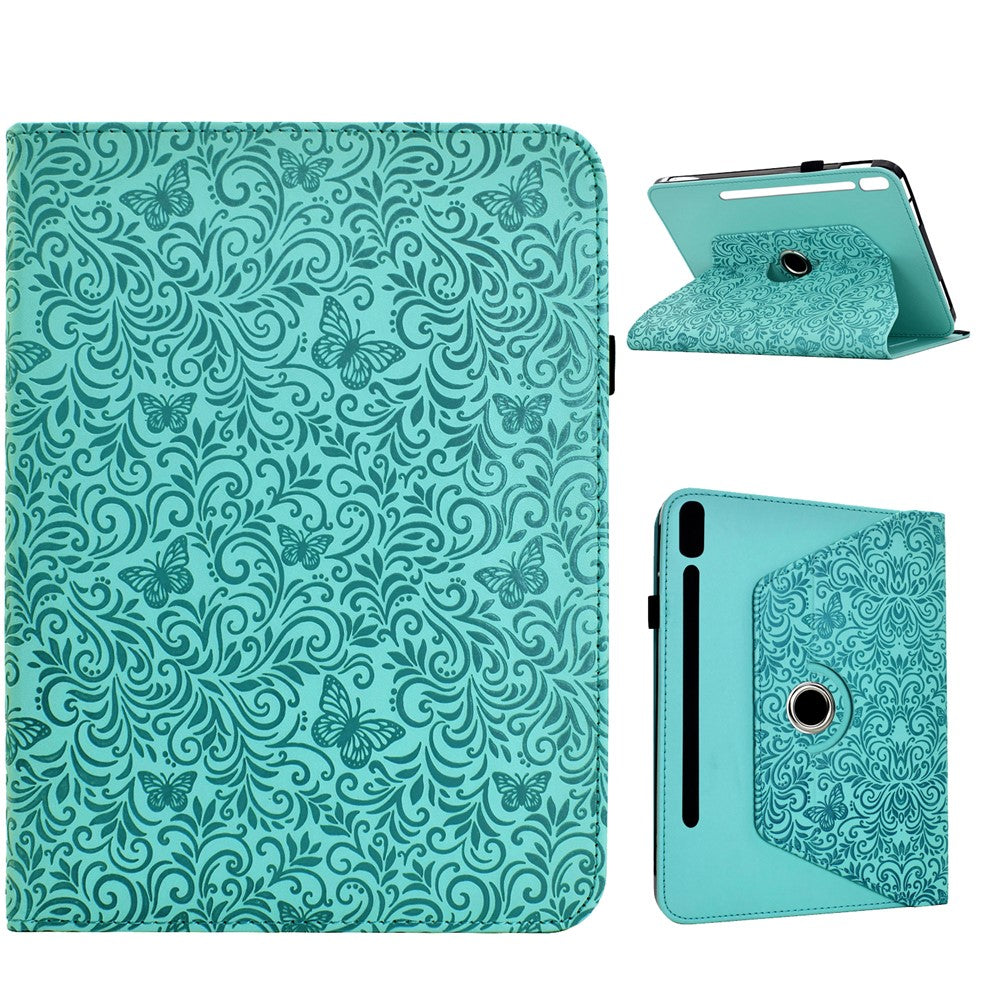 Samsung Galaxy Tab S9 / S9 FE / S10 FE-cover i læder med sommerfugleblomstermønster, tablet- og kortholder samt drejeligt stativ