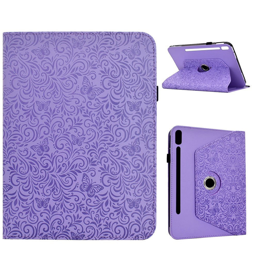 Samsung Galaxy Tab S9 / S9 FE / S10 FE-cover i læder med sommerfugleblomstermønster, tablet- og kortholder samt drejeligt stativ