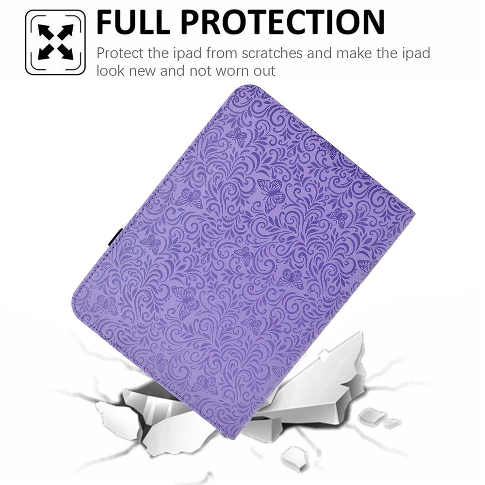 For Samsung Galaxy Tab S11 Case Butterfly Flower Imprint Leather Tablet Cover with Rotary Stand Card Holder