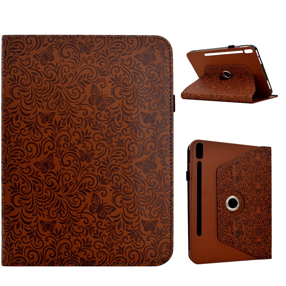 Samsung Galaxy Tab S10 FE+ Fodral Butterfly Flower Imprint Läder Surfplatta Fodral med Roterande Stativ Korthållare