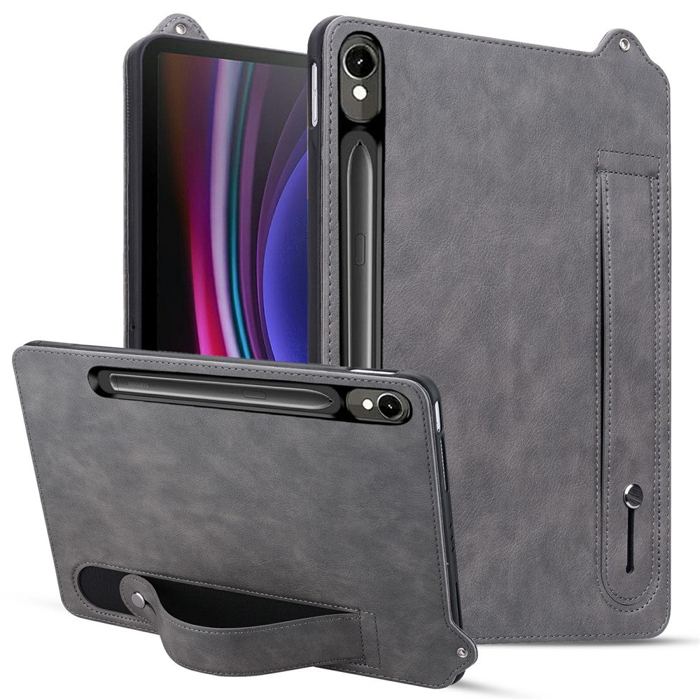 Tabletcover til Samsung Galaxy Tab S9 / Tab S9 FE / Tab S8 / Tab S7, håndrem, støtteben, lædercover