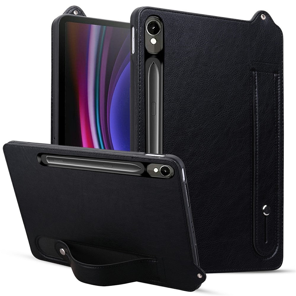 Tabletcover til Samsung Galaxy Tab S9 / Tab S9 FE / Tab S8 / Tab S7, håndrem, støtteben, lædercover