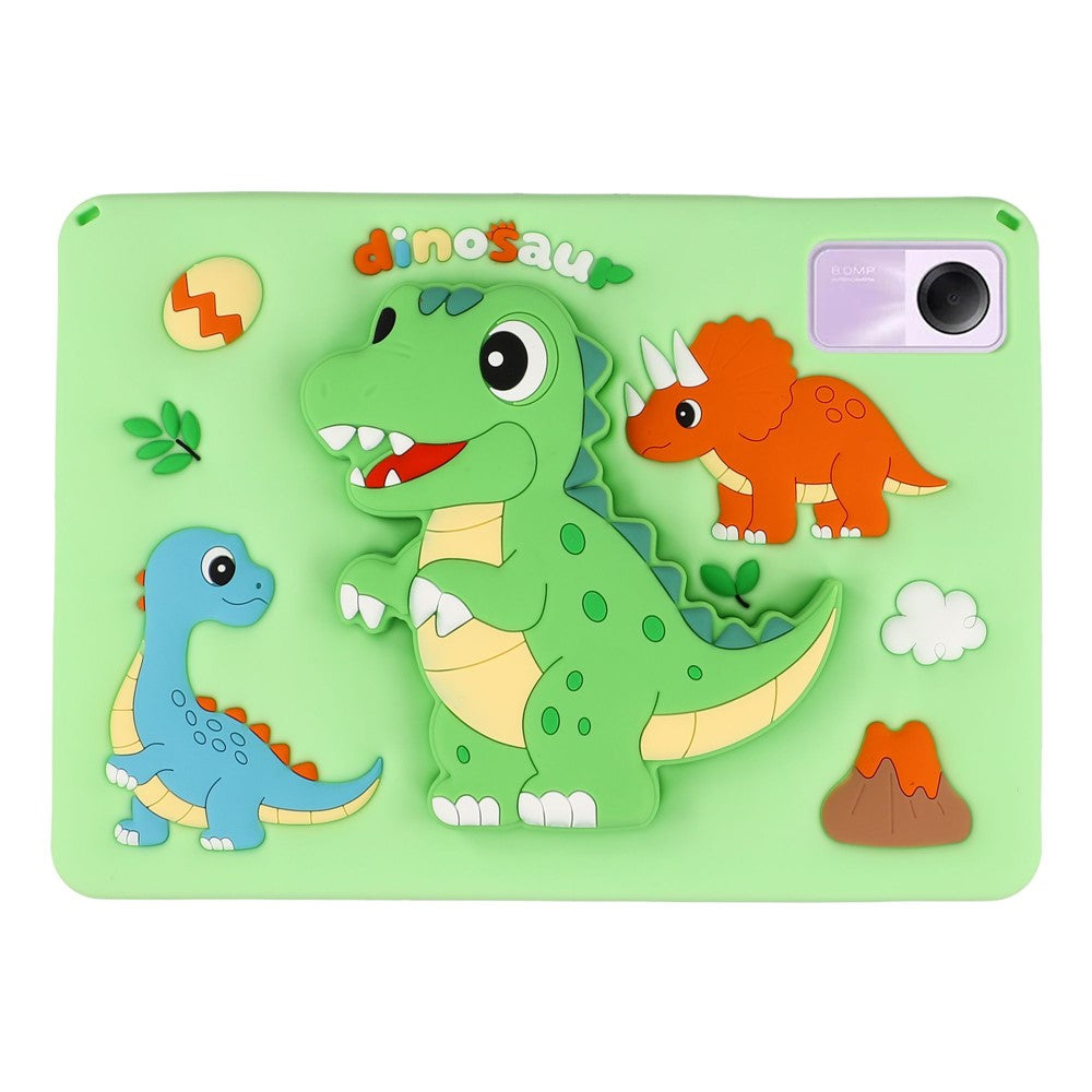 Dinosaur Tablet Cover til Xiaomi Redmi Pad 2 11 / Pad SE / Honor Pad X9 / X8a / X8b, Silikonecover med udtrækkeligt støtteben og skulderrem