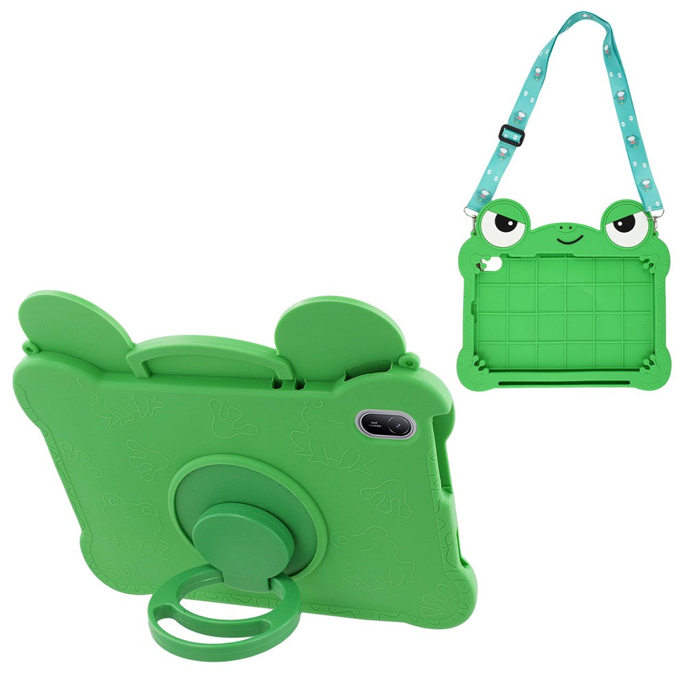 For Huawei MatePad SE 11 Case Rotating Kickstand Cute Frog Design Silicone Tablet Cover with Lanyard