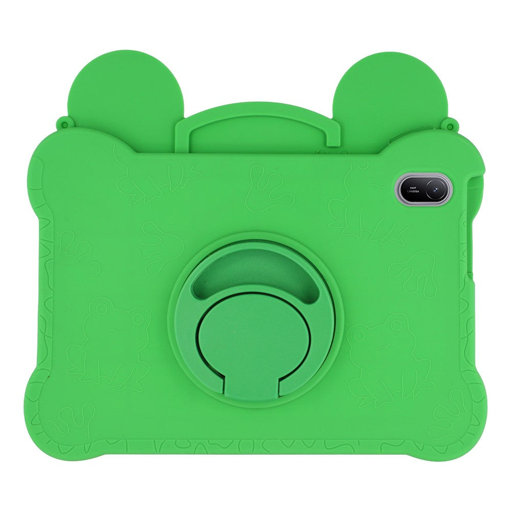 For Huawei MatePad SE 11 Case Rotating Kickstand Cute Frog Design Silicone Tablet Cover with Lanyard