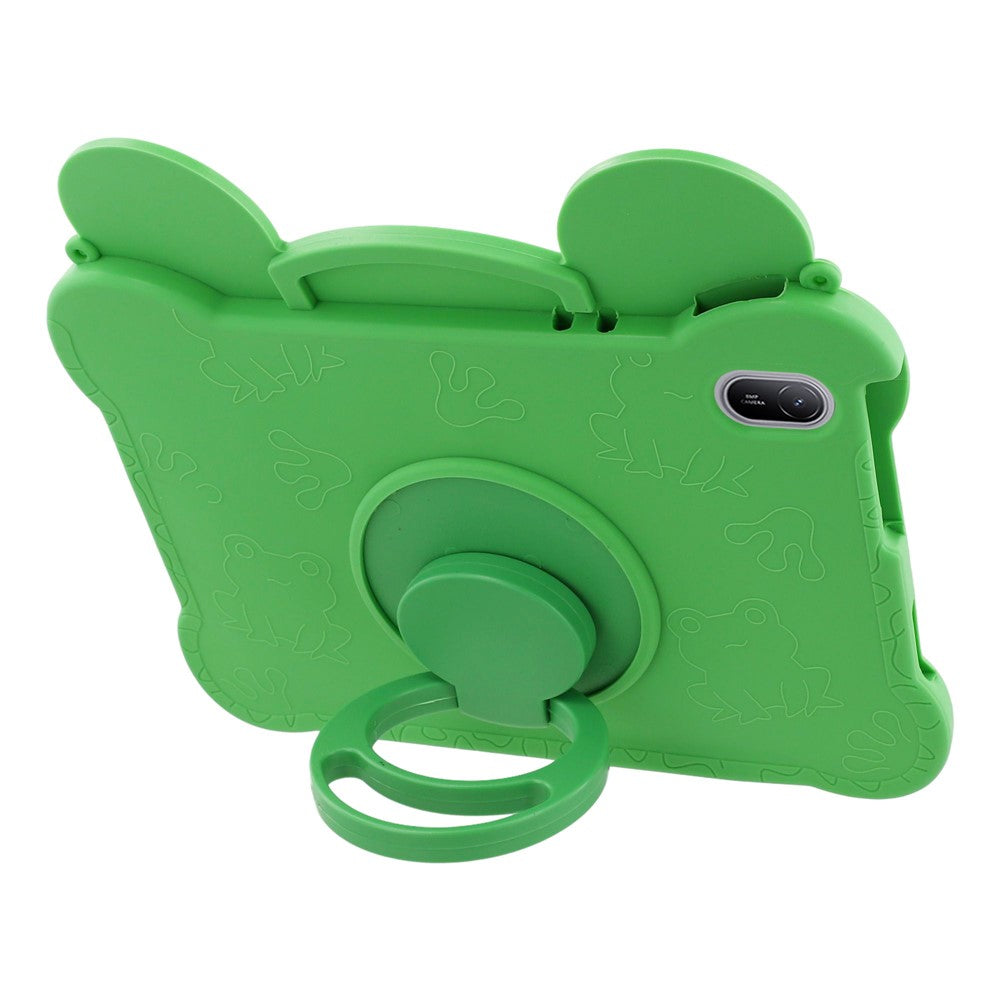 For Huawei MatePad SE 11 Case Rotating Kickstand Cute Frog Design Silicone Tablet Cover with Lanyard