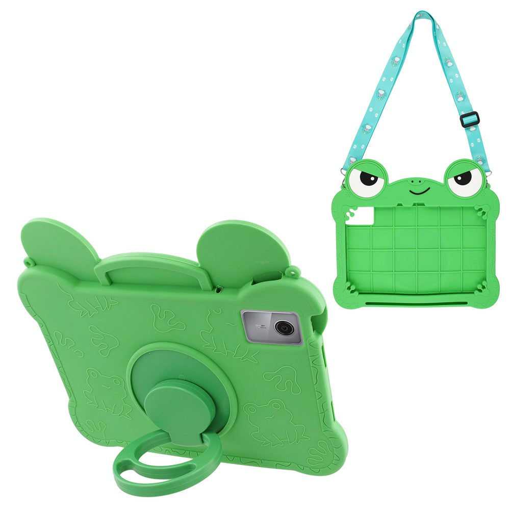 For Lenovo Xiaoxin Pad 11 2025 / 2024 / Tab M11 Case Rotating Kickstand Cute Frog Design Silicone Tablet Cover with Lanyard
