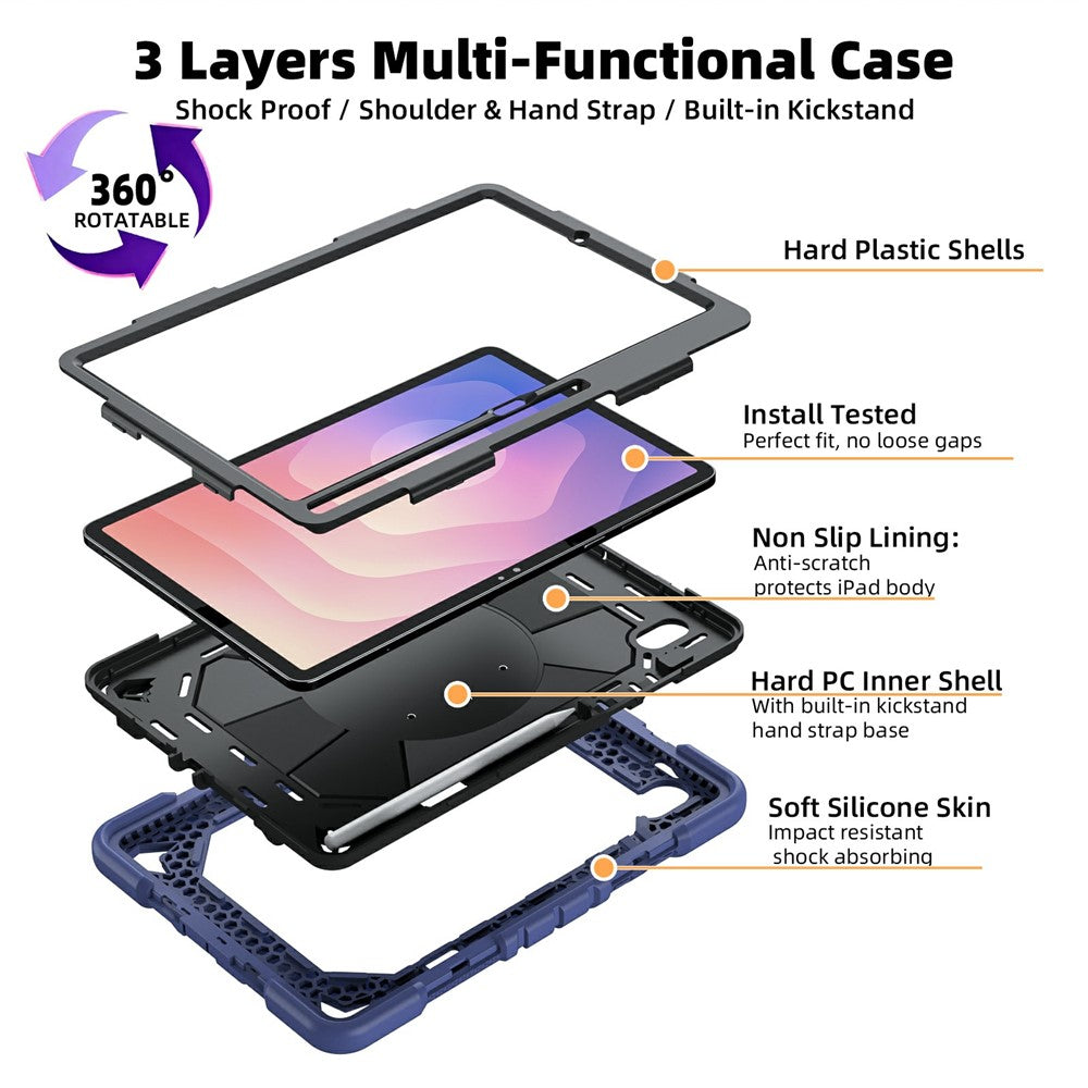 For Samsung Galaxy Tab S11 Case with Kickstand Wrist Strap PC + Silicone Tablet Cover