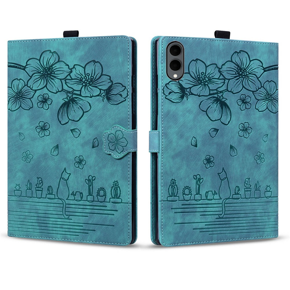 For Samsung Galaxy Tab S12+ Case Card Slots Leather Tablet Stand Folio Cover Flower Cat