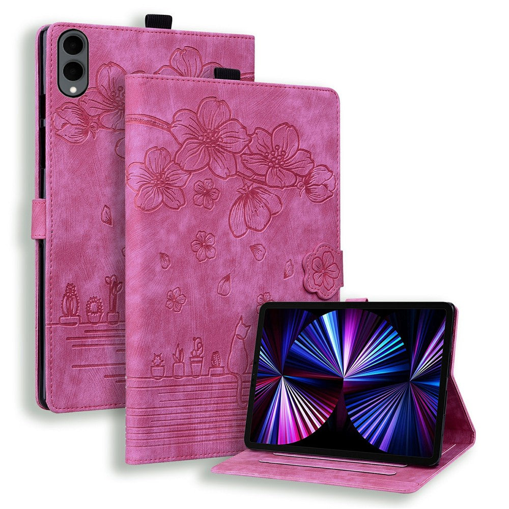 For Samsung Galaxy Tab S12+ Case Card Slots Leather Tablet Stand Folio Cover Flower Cat