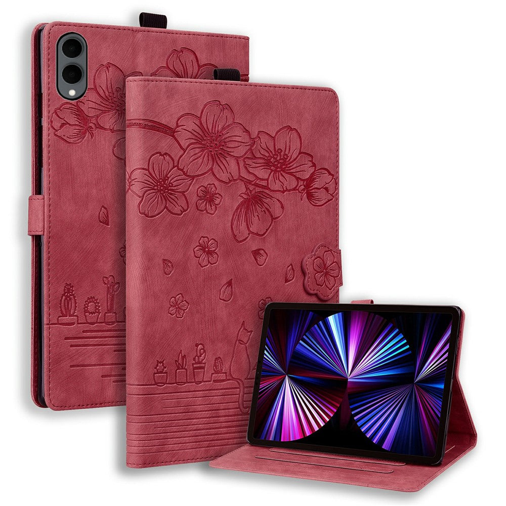 For Samsung Galaxy Tab S12+ Case Card Slots Leather Tablet Stand Folio Cover Flower Cat