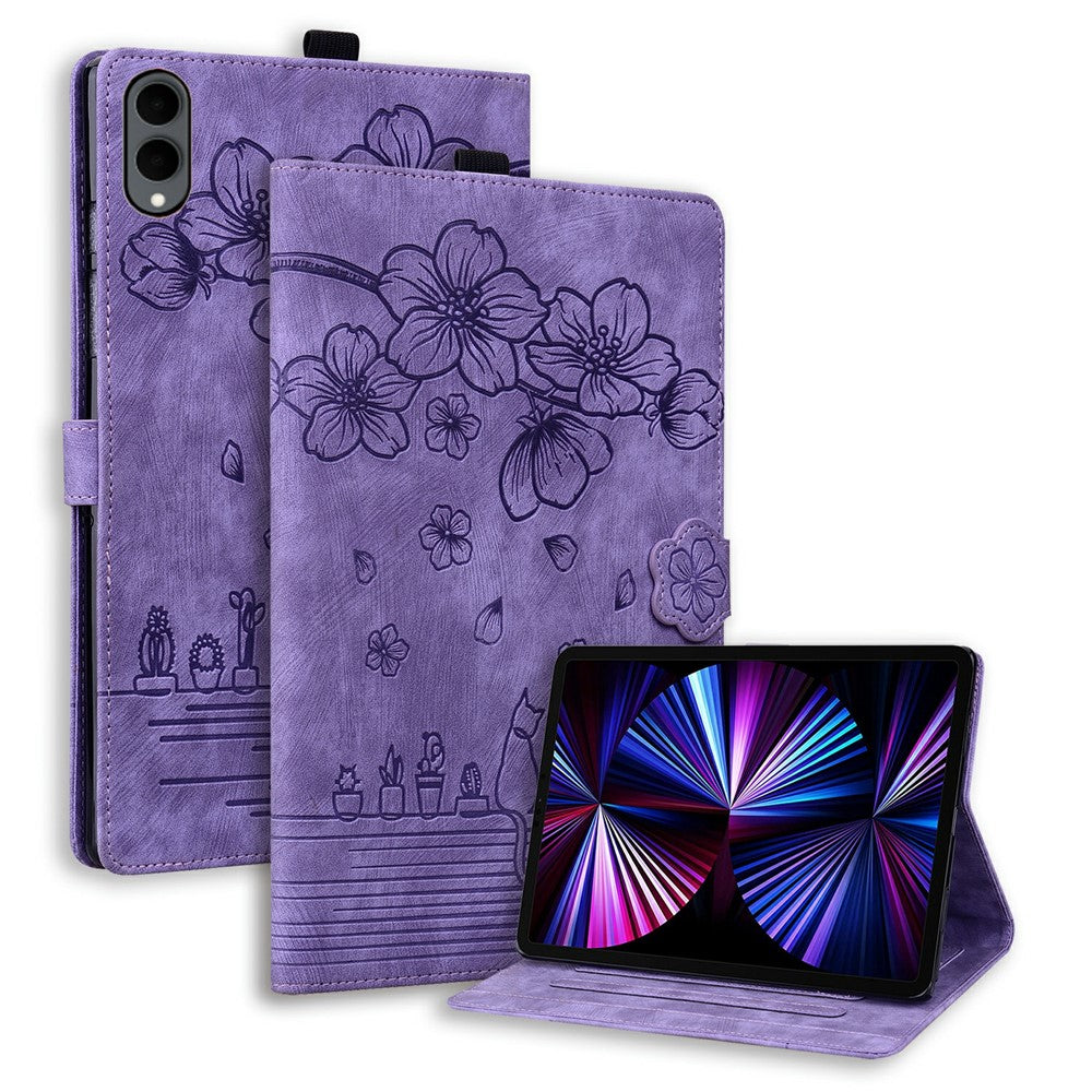For Samsung Galaxy Tab S12+ Case Card Slots Leather Tablet Stand Folio Cover Flower Cat