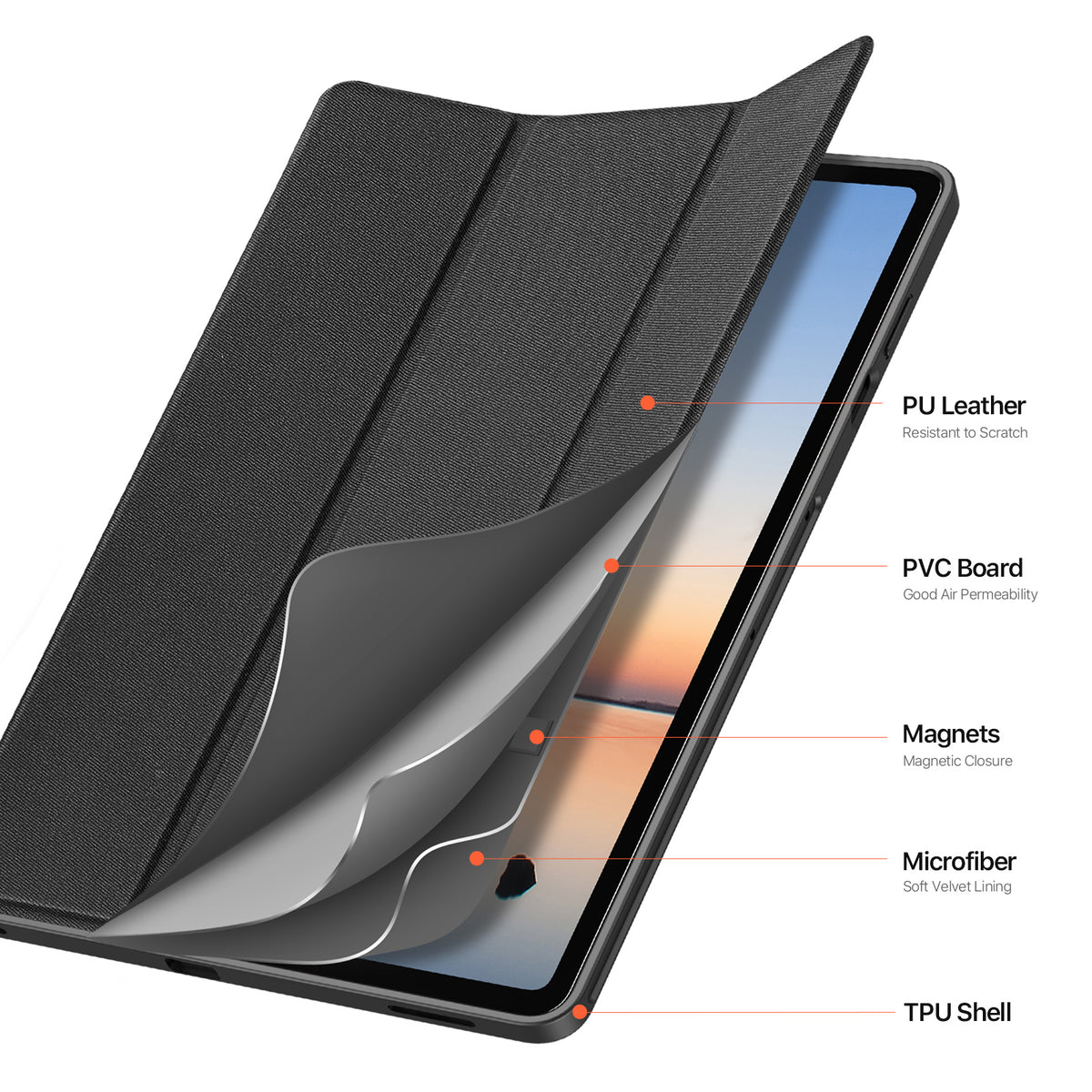 DUX DUCIS for Samsung Galaxy Tab S12+ Case  Domo Series Tri-fold Stand PU Leather Tablet Cover