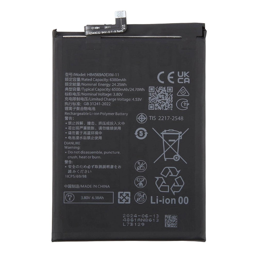 For Huawei Mate 70 Air 3.80V 6380mAh Li-Polymer Battery Assembly Part (Without Logo) (Encode: HB4569A0EXW-11)