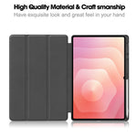 For Samsung Galaxy Tab S12 Ultra Tri-Fold Stand Tablet Case Four Corner Anti-drop PU Leather Protective Cover with Pen Slot