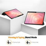 For Samsung Galaxy Tab S12 Ultra Tri-Fold Stand Tablet Case Four Corner Anti-drop PU Leather Protective Cover with Pen Slot
