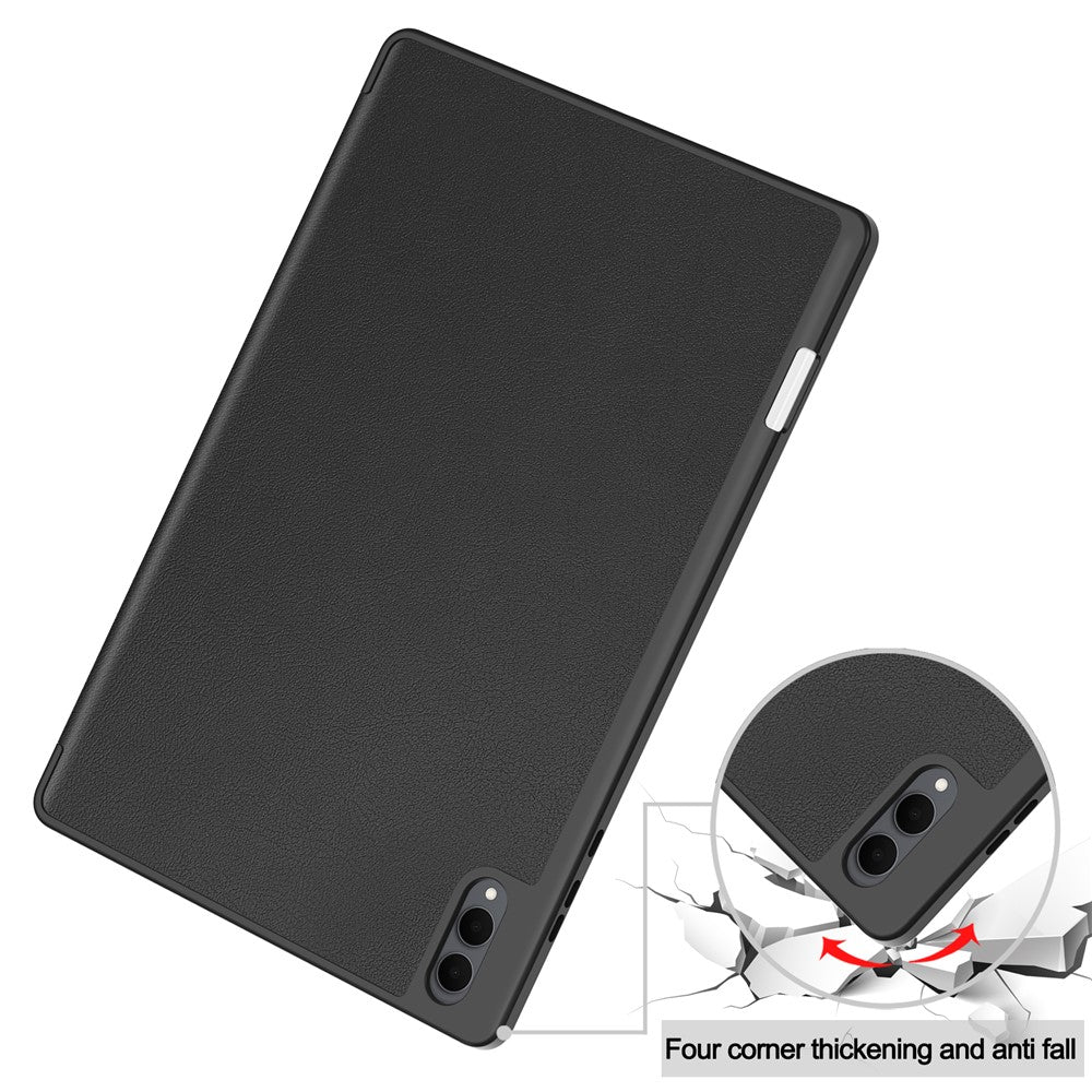 For Samsung Galaxy Tab S12 Ultra Tri-Fold Stand Tablet Case Four Corner Anti-drop PU Leather Protective Cover with Pen Slot