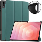 For Samsung Galaxy Tab S12 Ultra Tri-Fold Stand Tablet Case Four Corner Anti-drop PU Leather Protective Cover with Pen Slot