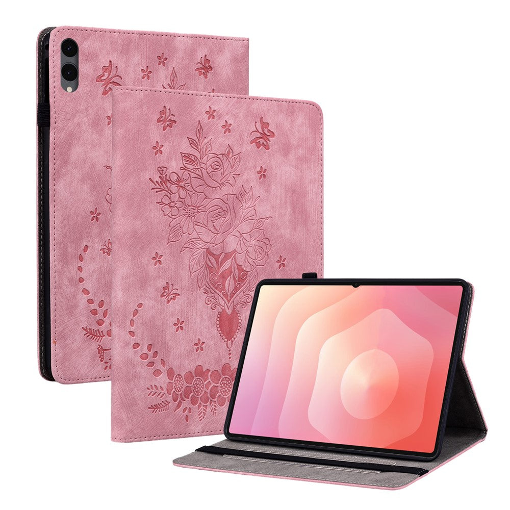 For Samsung Galaxy Tab S12+ Case Card Holder Anti-Scratch Leather Cover Rose Flower Imprint