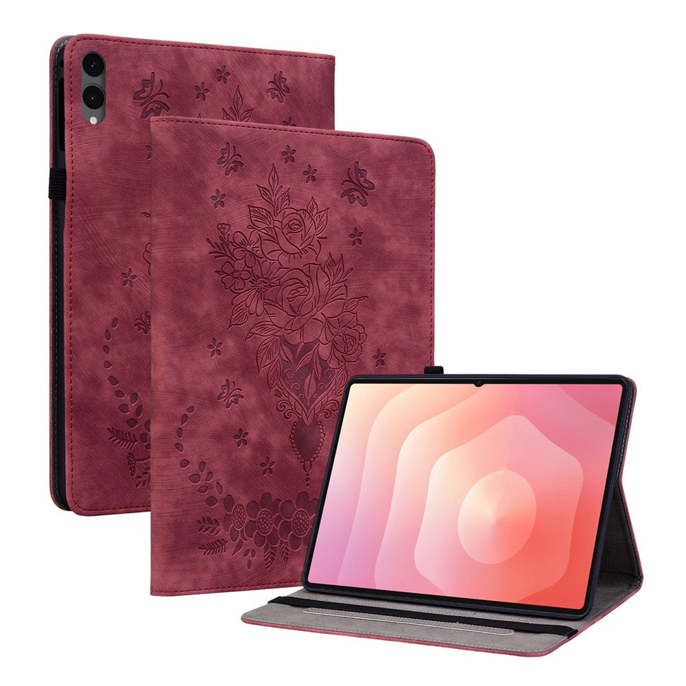 For Samsung Galaxy Tab S12+ Case Card Holder Anti-Scratch Leather Cover Rose Flower Imprint