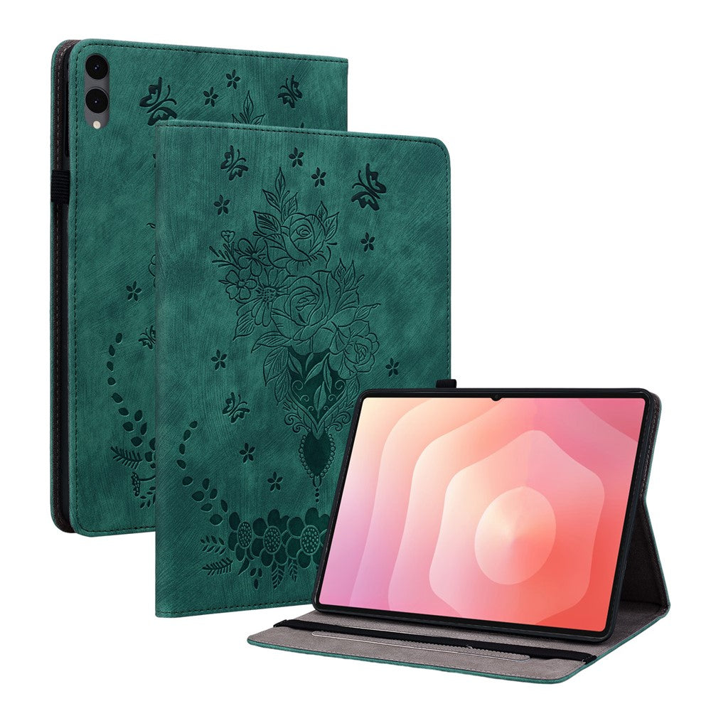 For Samsung Galaxy Tab S12+ Case Card Holder Anti-Scratch Leather Cover Rose Flower Imprint