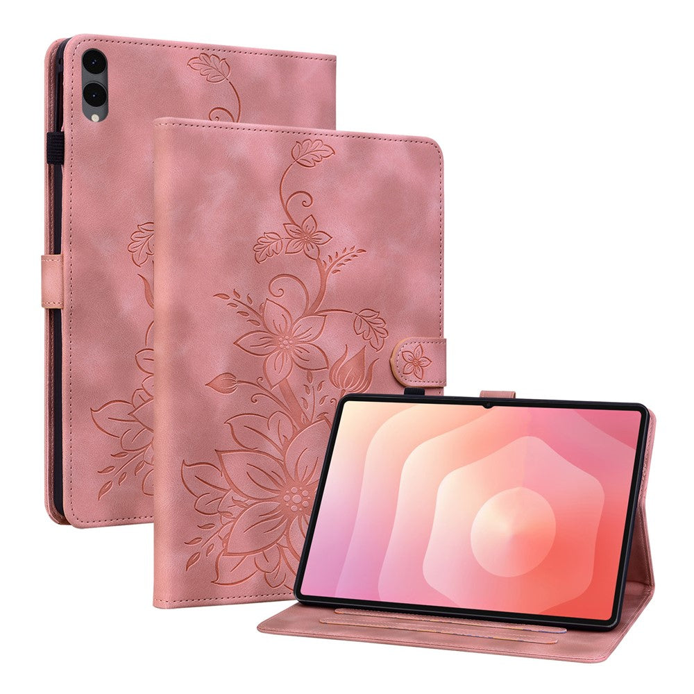 For Samsung Galaxy Tab S12+ Case Lily Flower Imprint Card Slots Leather Tablet Cover