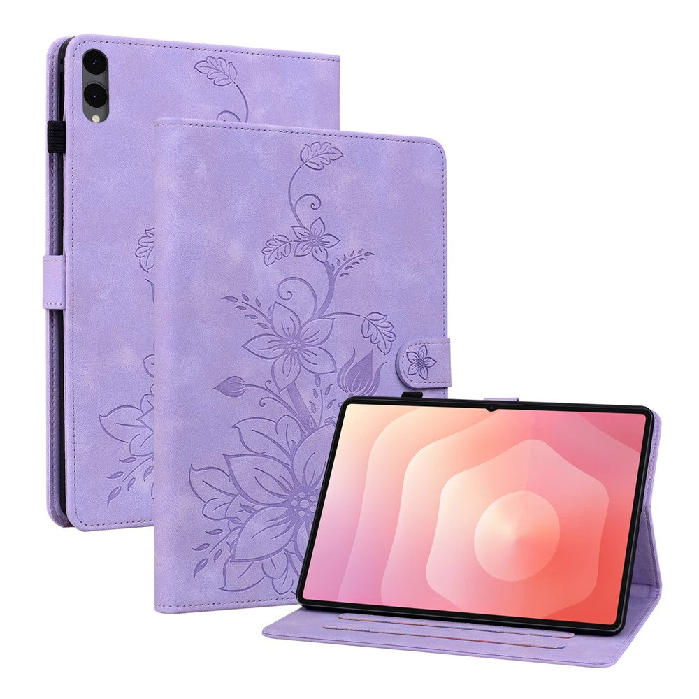 For Samsung Galaxy Tab S12+ Case Lily Flower Imprint Card Slots Leather Tablet Cover