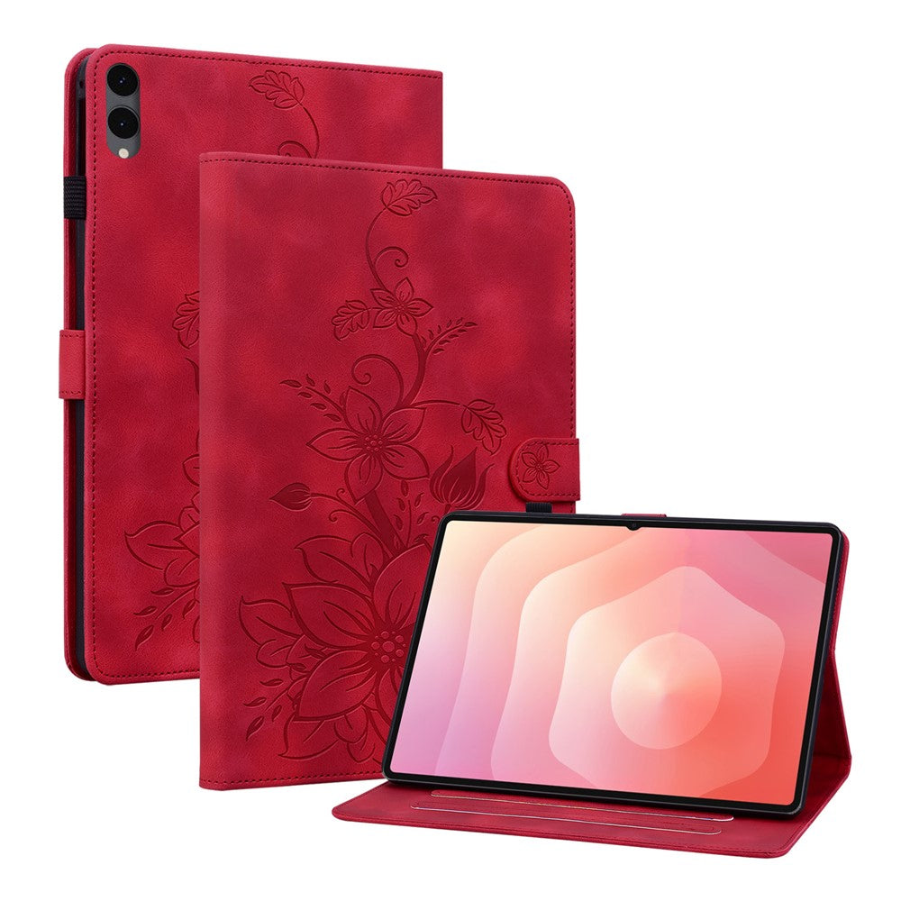 For Samsung Galaxy Tab S12+ Case Lily Flower Imprint Card Slots Leather Tablet Cover