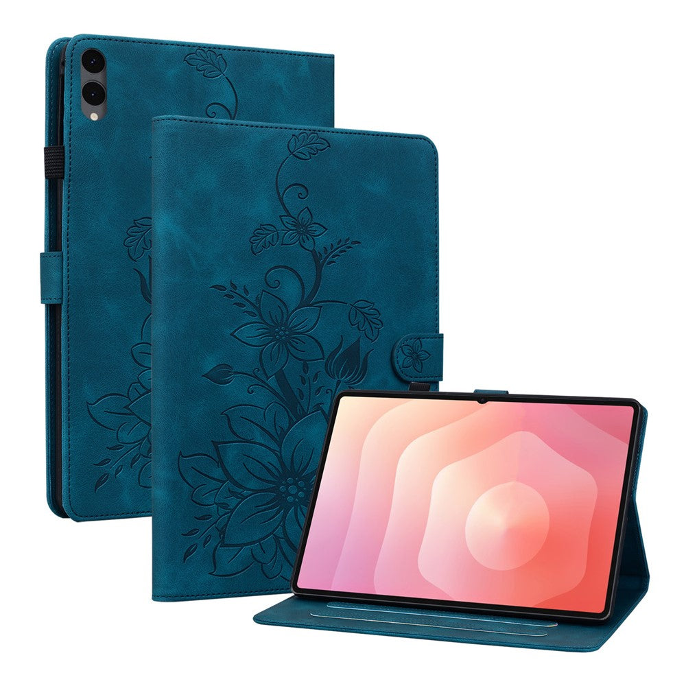 For Samsung Galaxy Tab S12+ Case Lily Flower Imprint Card Slots Leather Tablet Cover