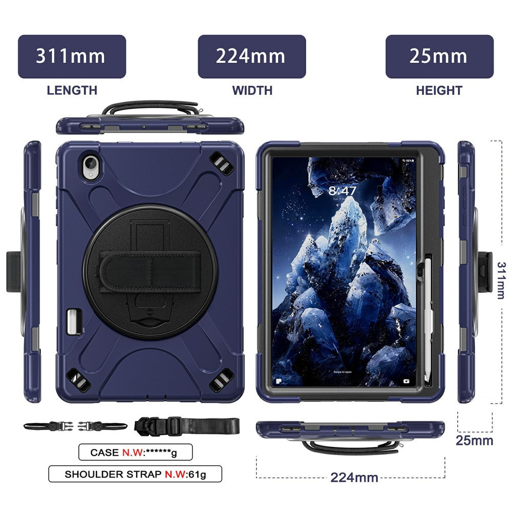 For Samsung Galaxy Tab S12+ Kickstand Case TPU PC Silicone Tablet Cover with Hand Band  /  Shoulder Strap