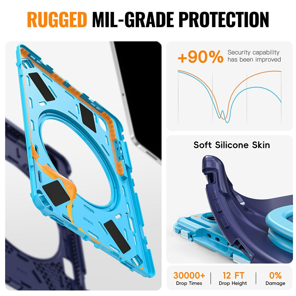 For Samsung Galaxy Tab S12+ Case TPU + PC + Silicone Tablet Cover Swivel Kickstand Handle Grip