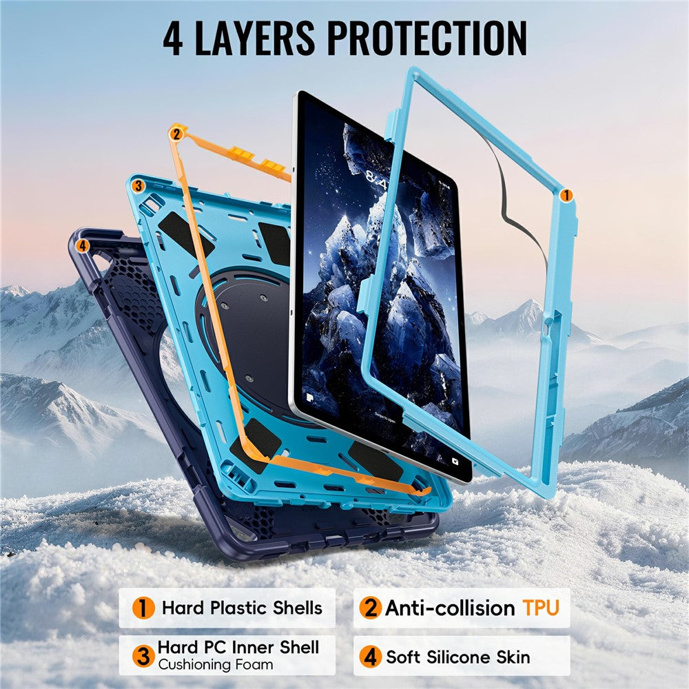 For Samsung Galaxy Tab S12+ Case TPU + PC + Silicone Tablet Cover Swivel Kickstand Handle Grip