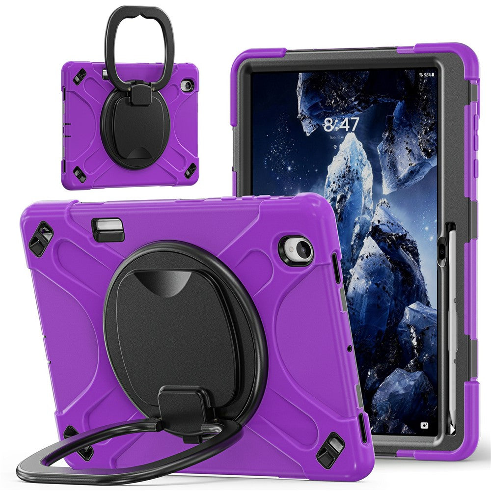 For Samsung Galaxy Tab S12+ Case TPU + PC + Silicone Tablet Cover Swivel Kickstand Handle Grip