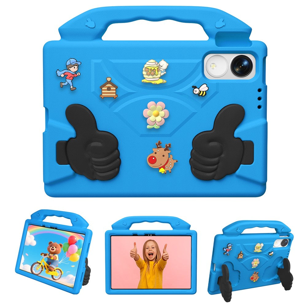 EVA-skal til Huawei MatePad 11.5 (2026) / MatePad 11.5 S (2025) / Honor Pad 10 Pro / Pad V9 / Pad GT med tegneseriefigur, tommelfingerstøtte og stødsikker tabletbeskyttelse