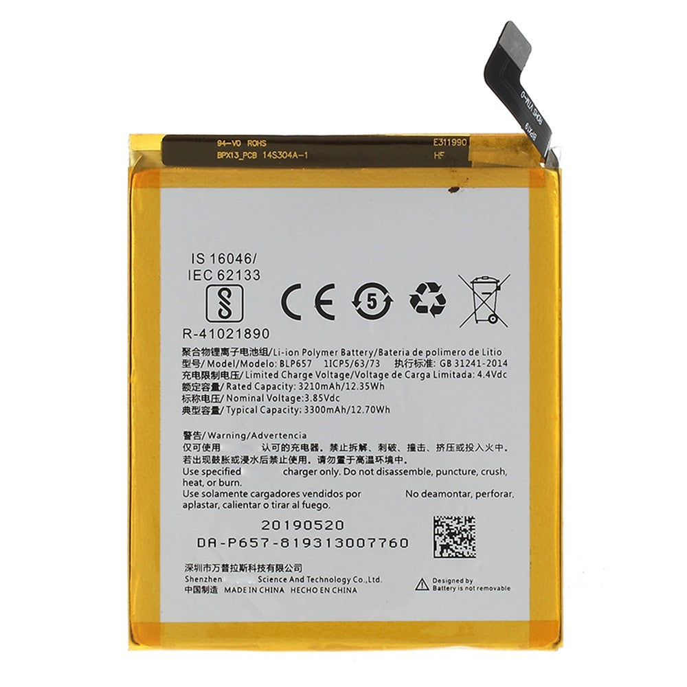 For OnePlus 6 3.85V 3300 mAh Rechargeable Li-ion Battery Replacement Part (Encode: BLP657) (without Logo)