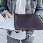 For MacBook Air 13 inch (2022) A2681 Carrying Pouch Cowhide Leather Zipper Storage Bag