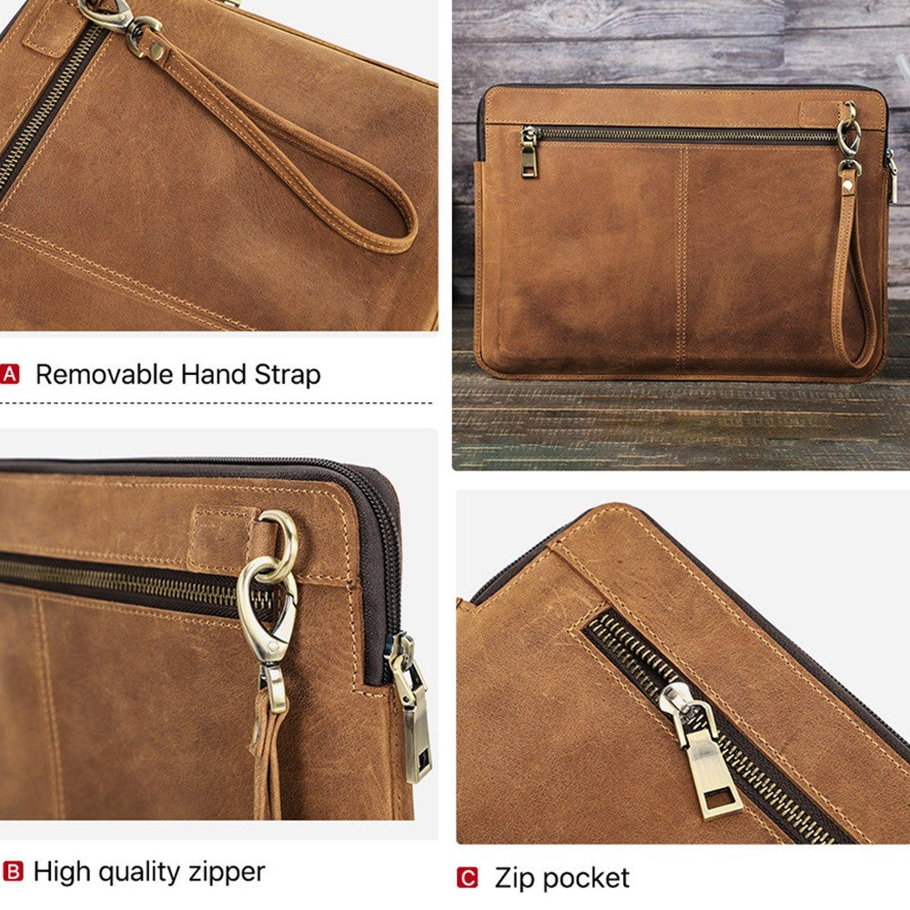 For MacBook Air 13 inch (2022) A2681 Carrying Pouch Cowhide Leather Zipper Storage Bag