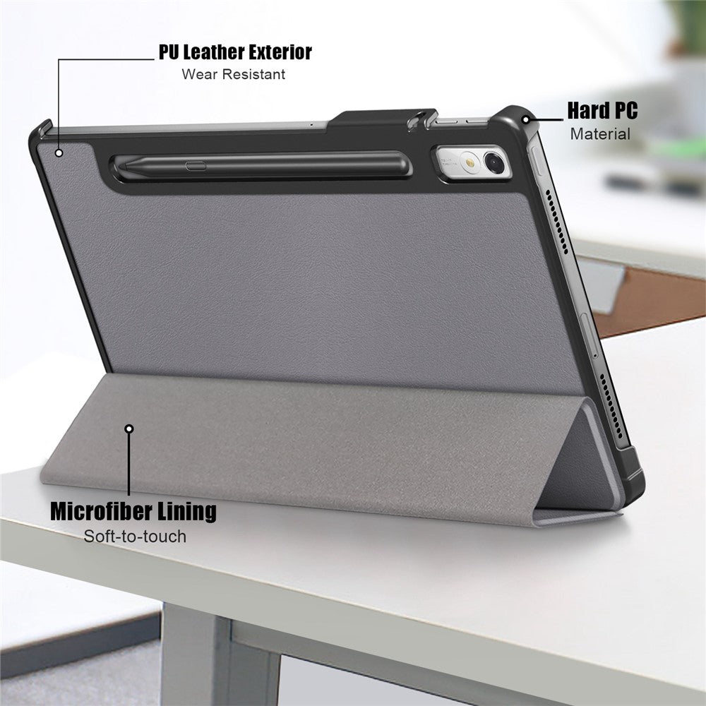 For Lenovo Tab P11 Pro Gen 2 Drop-proof Tablet Cover Auto Wake and Sleep PU Leather Tri-fold Stand Tablet Case
