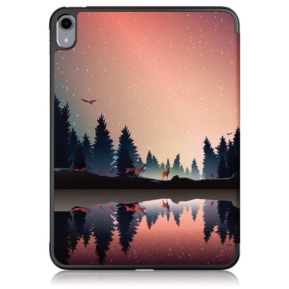 For iPad (2025) / 10.9 (2022) Pattern Printed Protective Case PU Leather Anti-Drop Auto Wake / Sleep Tablet Cover with Trifold Stand