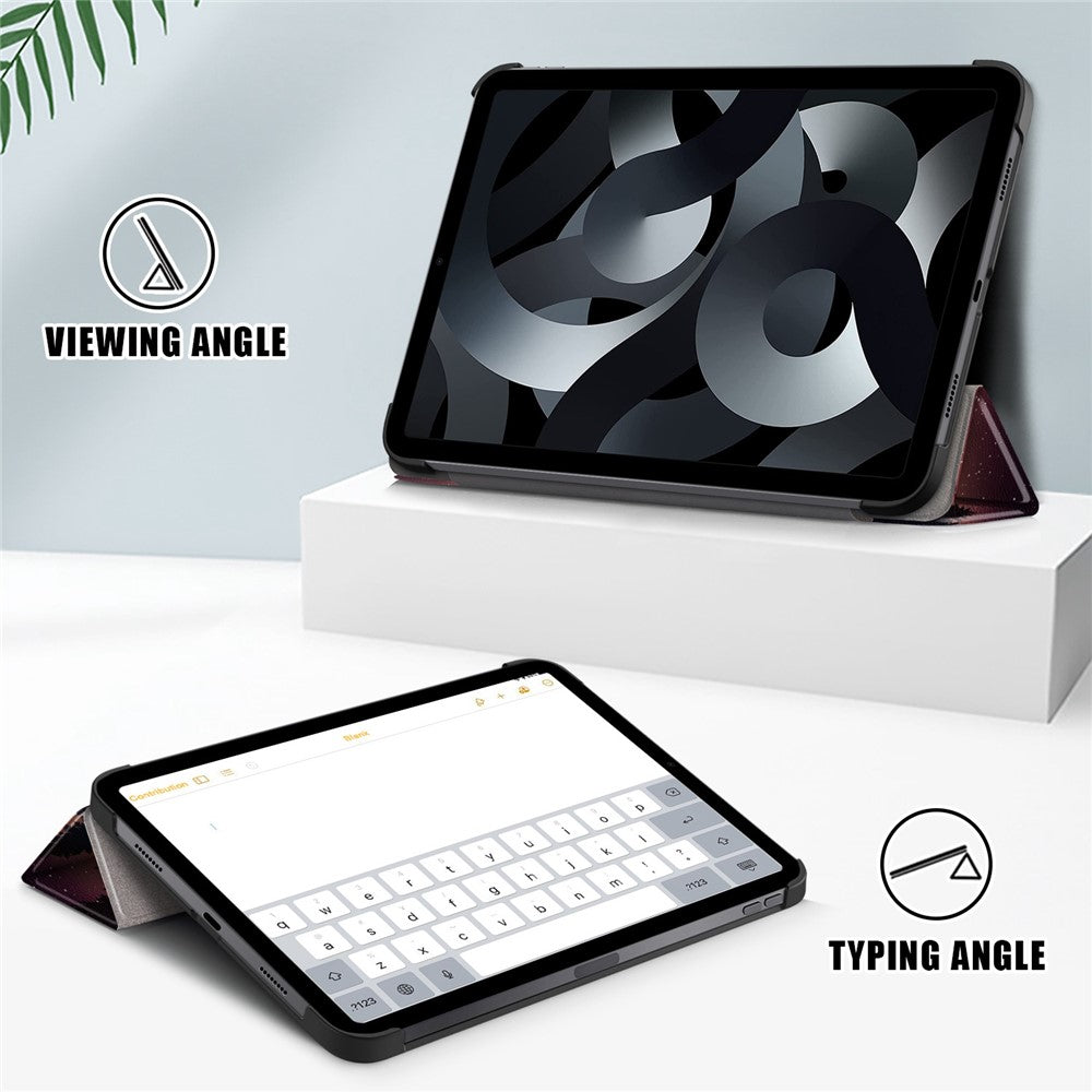 For iPad (2025) / 10.9 (2022) Pattern Printed Protective Case PU Leather Anti-Drop Auto Wake / Sleep Tablet Cover with Trifold Stand